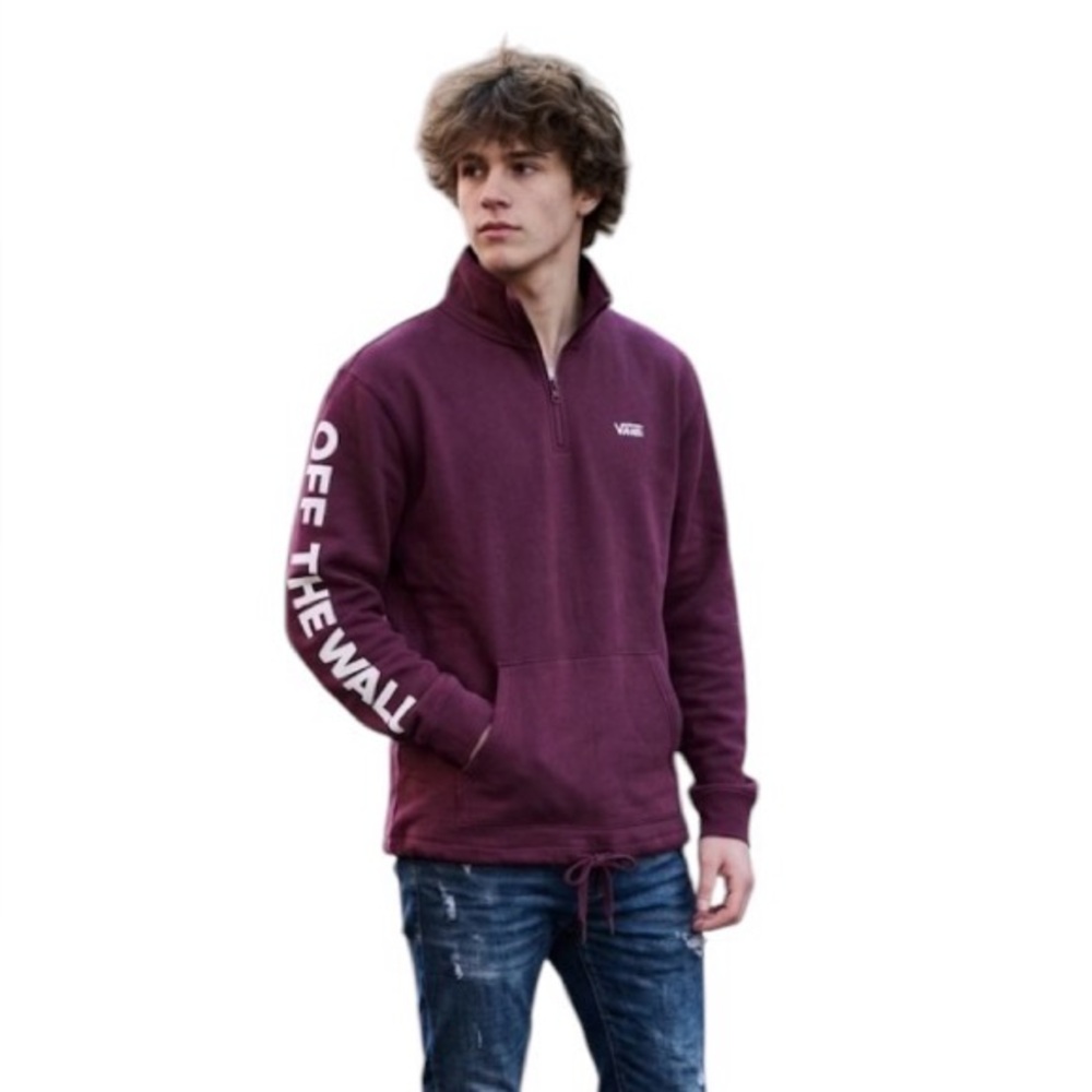 Vans Men's Burgundy Quarter Zip Pullover with Sleeve 'OFF THE WALL' SZ S - Picture 14 of 14